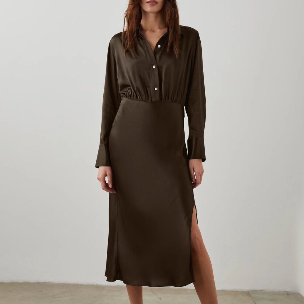 Rails Kathleen Long Sleeve Satin Shirtdress size XS // NEW // color: Dark Moss